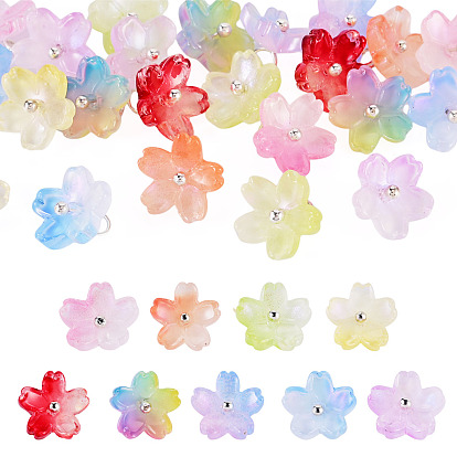 27Pcs 9 Colors Two Tone Glass Charms, Flower Charm, with Silver Brass Loop
