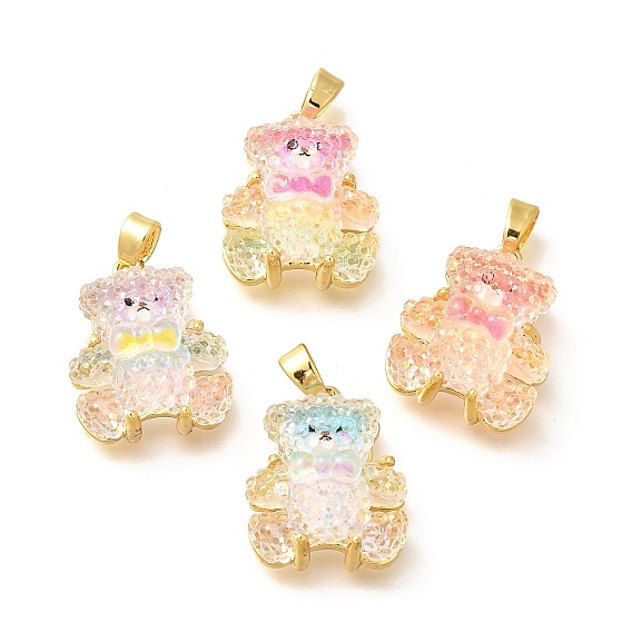 Латунные подвески, медведь, со смолой и защелкивающимися дужками, стойки покрытие, без свинца и без кадмия, долговечный, реальный 18 k позолоченный