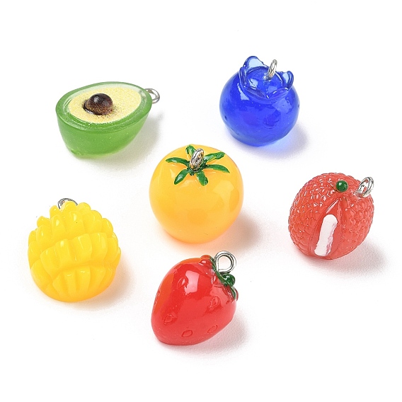 Resin Pendants, with Platinum Iron Loops, Imitation Food, Fruit Charms