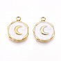 304 подвески из нержавеющей стали, с эмалью, плоская круглая с лунными подвесками, ионное покрытие (ip), реальный 18 k позолоченный