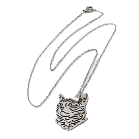 304 Stainless Steel Pendant Necklaces, Hollow Cat
