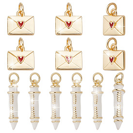 12шт 2 стили латунные эмалевые подвески, конверт и ручка