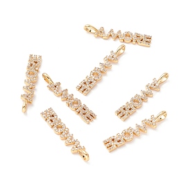 Brass Micro Pave Clear Cubic Zirconia Pendants, Long-Lasting Plated, Lead Free & Cadmium Free & Nickel Free, AMORE Word Shape