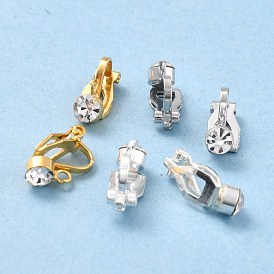 Brass Clip-on Earring Findings, with Crystal Rhinestone, with Loop