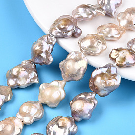 Brins de perles keshi nucléées naturelles baroques, perle de culture d'eau douce, fleur