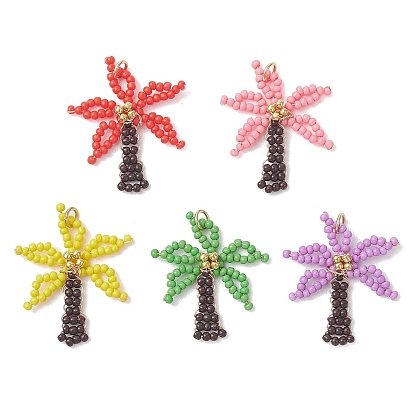 Стеклянные подвески из бисера, очарование кокосовой пальмы, с медными и 304 соединительными кольцами из нержавеющей стали, реальный 18 k позолоченный