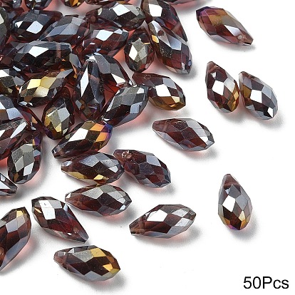 50 шт. гальванизированные стеклянные граненые капли, сверху просверленные бусы, с покрытием AB цвета