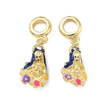 Латунные эмалевые красочные религиозные европейские подвески-подвески с изображением Девы Марии, Подвески с большими отверстиями, без свинца и без кадмия, долговечный, стойки покрытие