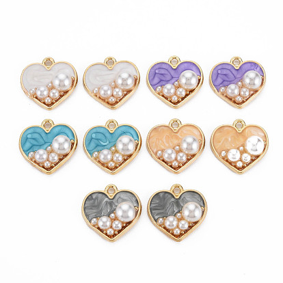 Or lumière pendentifs en émail d'alliage, avec abs en plastique imitation perle, sans cadmium et sans nickel et sans plomb, cœur