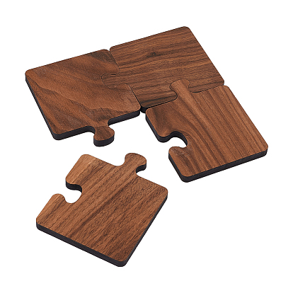 Black Walnut Wood Cup Mats, Creative Puzzle Piece Coaster