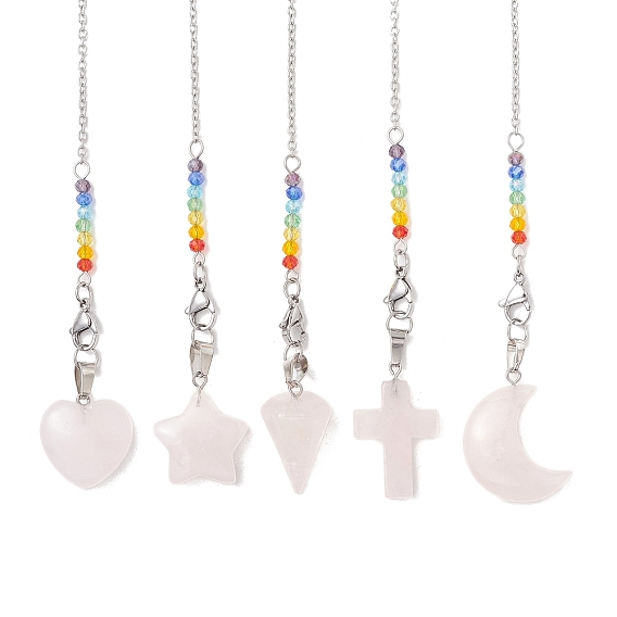 5шт. маятников для лозоходства из натурального розового кварца, с 304 фурнитурой из нержавеющей стали, разнообразные