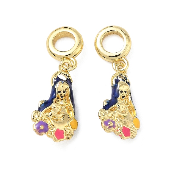 Латунные эмалевые красочные религиозные европейские подвески-подвески с изображением Девы Марии, Подвески с большими отверстиями, без свинца и без кадмия, долговечный, стойки покрытие