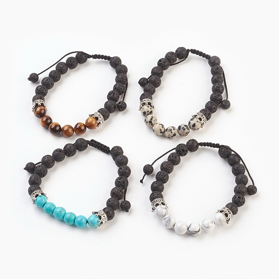 Gemstone Braided Bead Bracelets, with Nylon Thread and Tibetan Style Alloy Crown Beads