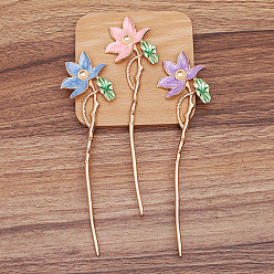 Alloy Enamel Lotus Hair Sticks, Long-Lasting Plated Cabochon Settings, Hair Accessories for Women