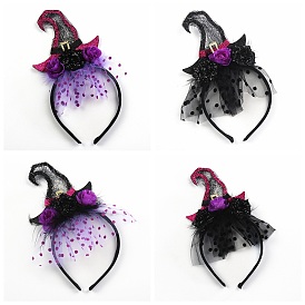 Halloween Theme Lace Hair Bands for Girls Women Party Decoration, Witch Hat
