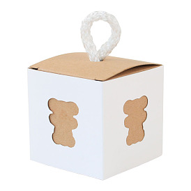 Square Kraft Paper Candy Treat Storage Boxes, Hollow Bear Candy Packaging Case, for Wedding Party Supplies