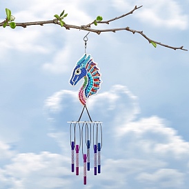 DIY Dragon Pattern Diamond Painting Wind Chime Kits, Including PVC Pendants, Resin Rhinestones, Hanger Hook, Rope, Hollow Metal Tube, Diamond Sticky Pen, Tray Plate and Glue Clay