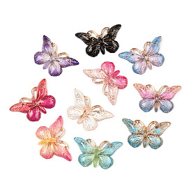 Printed Translucent Acrylic  Pendants, Golden Metal Enlaced, Butterfly