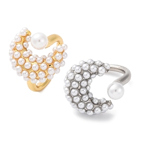 Rack Plating Moon Brass ABS Imitation Pearl Open Cuff Rings for Women, Lead Free & Cadmium Free, Long-Lasting Plated