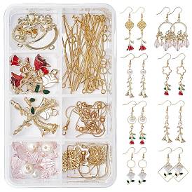 SUNNYCLUE DIY Rose Flower Themed Earring Making Kits, Including Alloy Enamel Pendants, Glass Bead, Brass Linking Rings & Earring Hook, Iron Pins