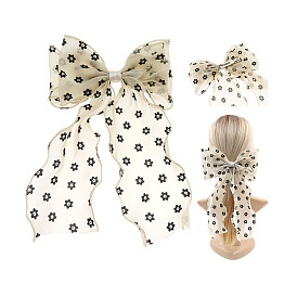 300Pcs Flower Pattern Bowknot Polyester Hair Barrettes, with Iron Clips, for Women Girls