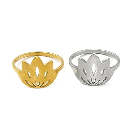 201 Stainless Steel Finger Rings, Hollow Out Lotus Rings for Women
