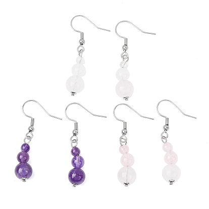 3 пары 3 стили серьги с подвесками из драгоценных камней, с 304 швензами из нержавеющей стали, круглые, цвет нержавеющей стали