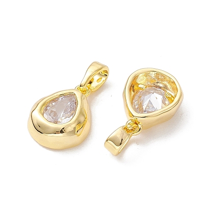 Brass Micro Pave Clear Cubic Zirconia Charms, Teardrop Charms