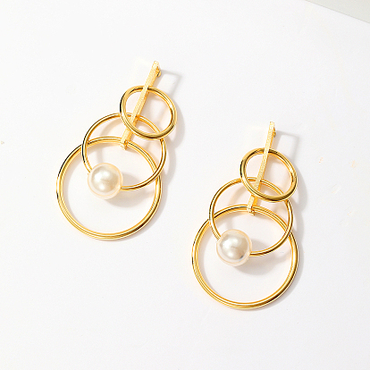 Модная классика 201 серьги-гвоздики из нержавеющей стали, с пластиковой имитационной жемчужиной