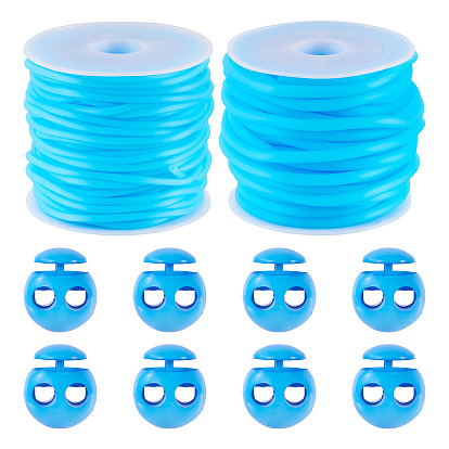 15m 2 стили полые трубы ПВХ трубчатый шнур из синтетического каучука, обернутый вокруг белой пластиковой катушке, с пластиковыми шнуровыми замками 8 шт., 2пластиковые катушки