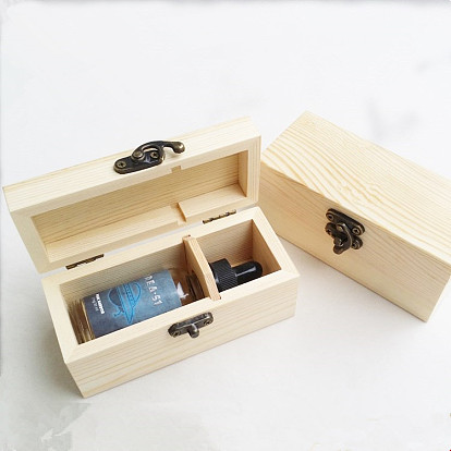 Rectangle Wood Storage Empty Boxes, with Hinged Lid, for Essential Oil Bottle Storage