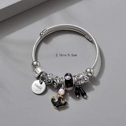 Регулируемые европейские браслеты из нержавеющей стали, браслеты с подвесками для женщин, якорь, со сплавом, стразами и смолой