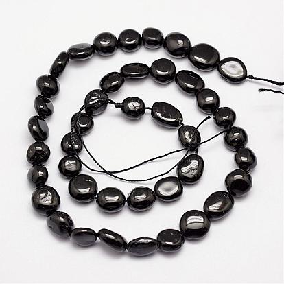 Natural Black Tourmaline Bead Strands, Tumbled Stone, Nuggets, 3~14x3~14mm, Hole: 1mm, about 15.35 inch