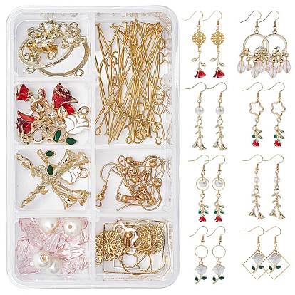DIY Rose Flower Themed Earring Making Kits, Including Alloy Enamel Pendants, Glass Bead, Brass Linking Rings & Earring Hook, Iron Pins