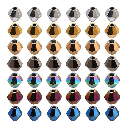 7 Strands 7 Colors Electroplate Glass Bead Strands, Rainbow Plated, Faceted Bicone