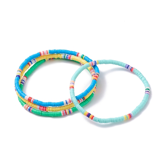 4Pcs 4 Color Handmade Polymer Clay Heishi Beads Stretch Anklets Set for Women