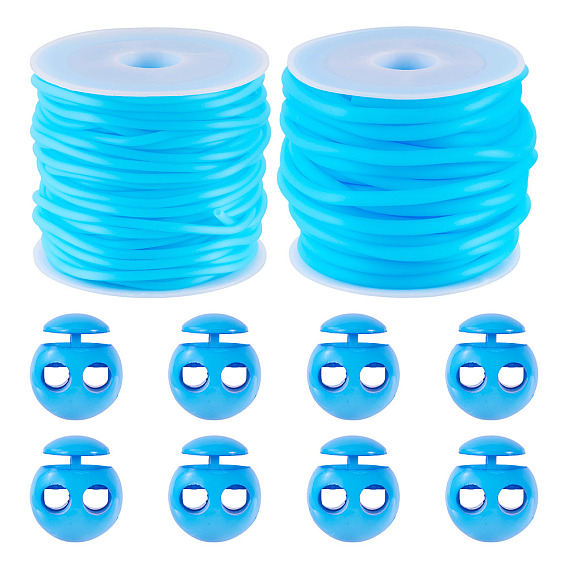 15m 2 стили полые трубы ПВХ трубчатый шнур из синтетического каучука, обернутый вокруг белой пластиковой катушке, с пластиковыми шнуровыми замками 8 шт., 2пластиковые катушки