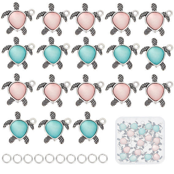 20 шт 2 цвета подвески из сплава в тибетском стиле, с имитацией кабошонов из акриловых страз, черепаха, с латунными открытыми соединительными кольцами (шт.)