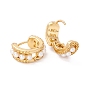 Real 18K Gold Plated Hollow Chunky Cubic Zirconia Huggie Hoop Earrings, Imitation Pearl Beaded Small Hoop Earrings for Girl Women