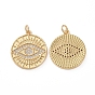Brass Micro Pave Clear Cubic Zirconia Pendants, with Jump Rings, Long-Lasting Plated, Flat Round with Evil Eye