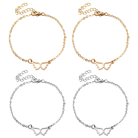 4 шт. 2 цвета 304 браслеты из нержавеющей стали с звеньями-крылышками, браслеты-цепочки для женщин