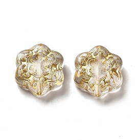 Transparent Plating Acrylic Beads, Golden Metal Enlaced, Flower