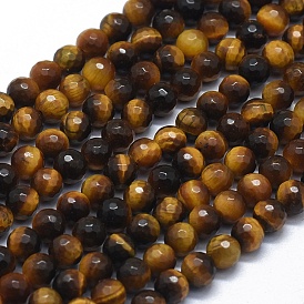 Jaune naturel oeil de tigre brins de perles, facette, ronde