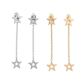 304 Stainless Steel Chain Tassel Earrings, with Ear Nuts, Star