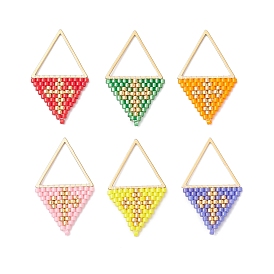 Стеклянные подвески из бисера, треугольный с крестом, с золотым 304 соединительным кольцом из нержавеющей стали