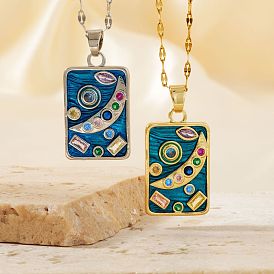 Минималистичные хип-хоп-стиль звездное небо латунные кубические циркониевые подвески ожерелья для женщин, Прямоугольник с луной