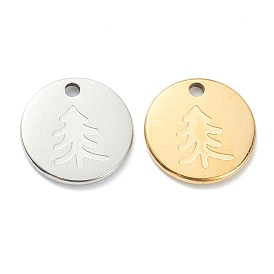 304 Stainless Steel Charms, Flat Round with Tree