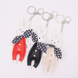 PU Leather Rabbit Keychain, with Iron Findings, for Women Bag Car Key Decorations