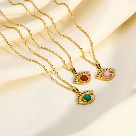 Винтажные ожерелья из нержавеющей стали с подвеской в виде глаза из синтетического камня, реальный 18 k позолоченный