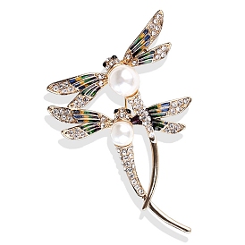 Alloy Crystal Rhinestone Double Dragonfly Brooch, Insect Enamel Pins